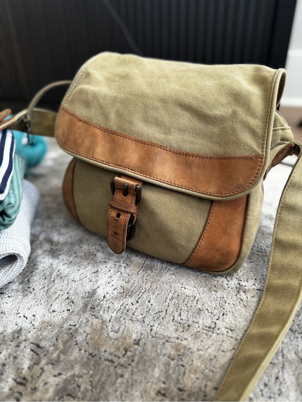 L.L. Bean Olive Canvas Satchel with Tan Leather Trim